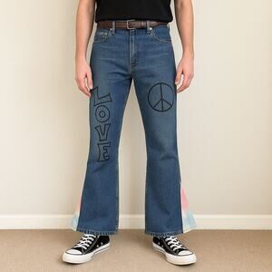 Vintage Levi’s 501 Bell Bottom Jeans 32x34 Peace Love Freedom Tie Dye